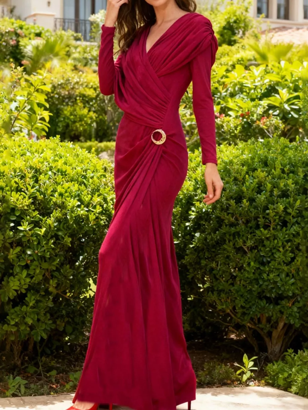 Ruched Draped Long Sleeve Maxi Dress, image 8