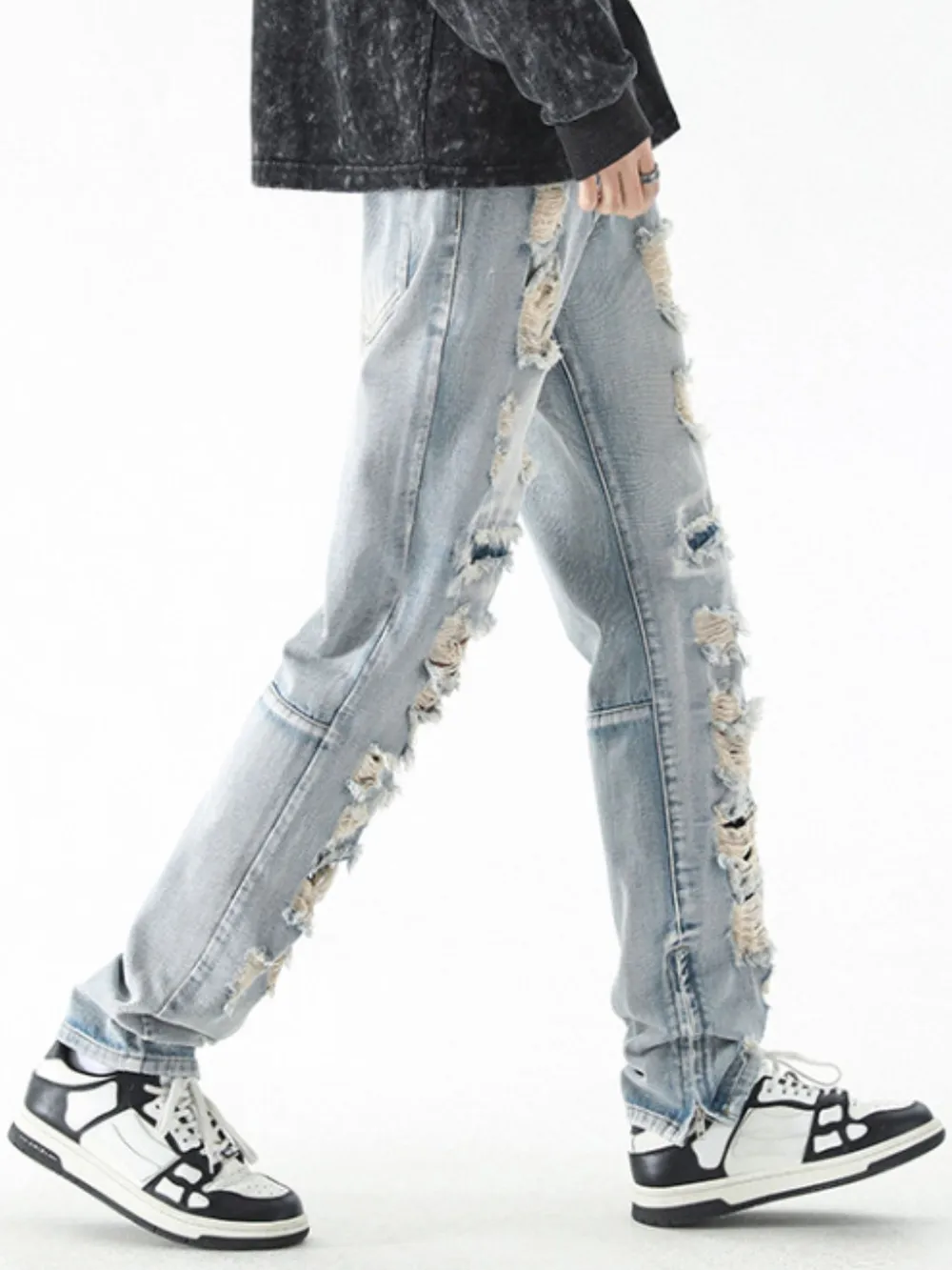 Men's Washed Distressed Straight Jeans, image 4