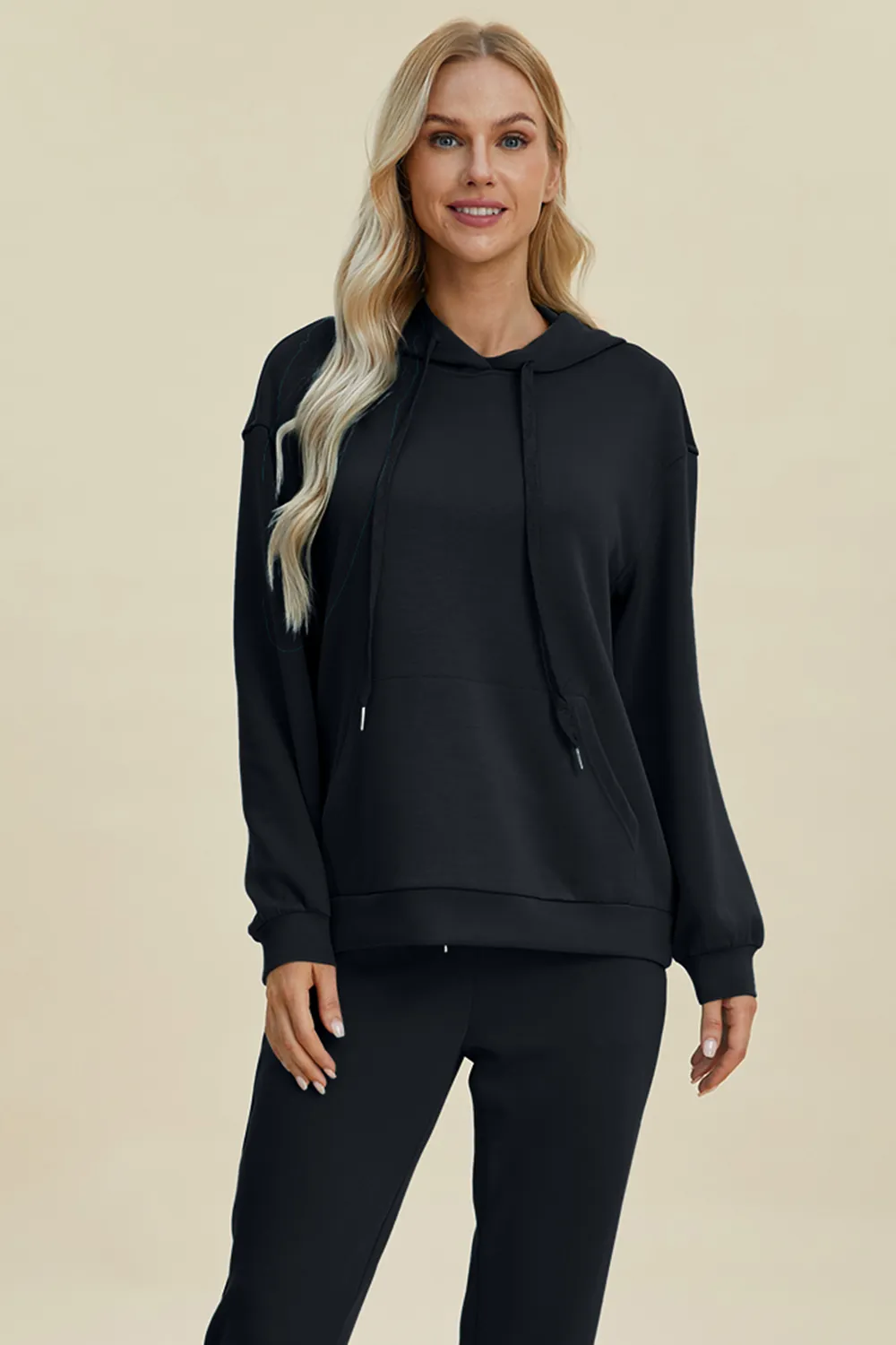 Full Size Air Scuba Drawstring Long Sleeve Hoodie with Kangaroo Pocket, image 2