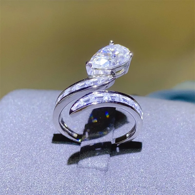 3 Carat Moissanite Zircon 925 Sterling Silver Bypass Ring, image 2