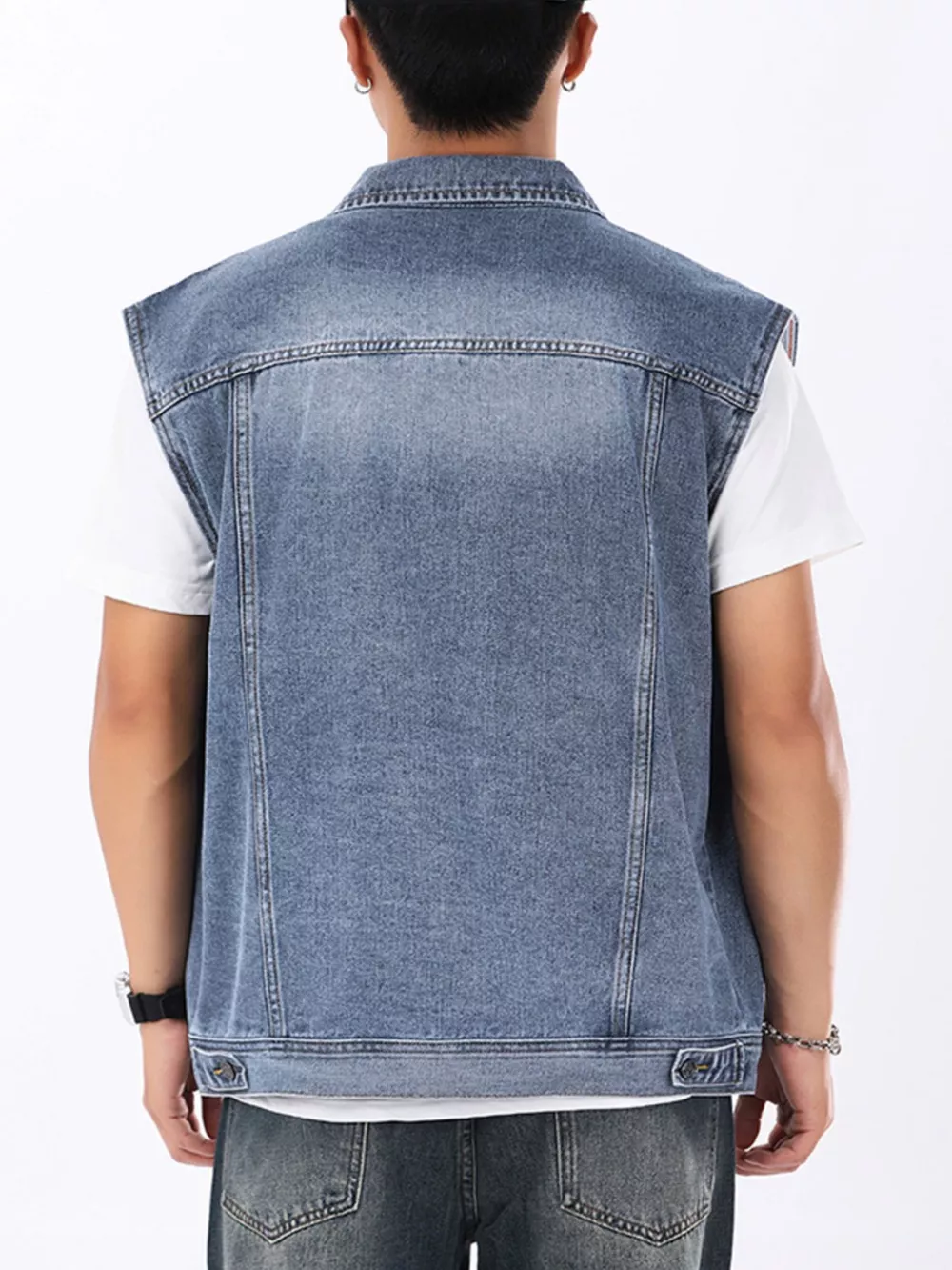 Men's Plus Size Vintage Washed Sleeveless Denim Vest, image 6