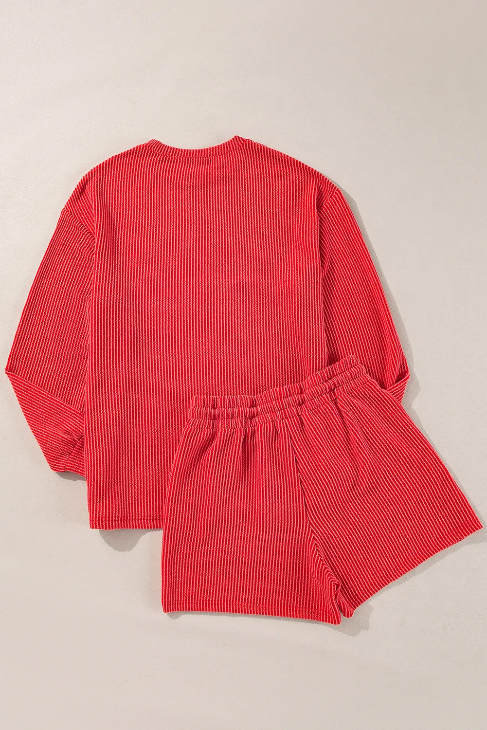 MERRY Round Neck Long Sleeve Top and Shorts Lounge Set, image 3