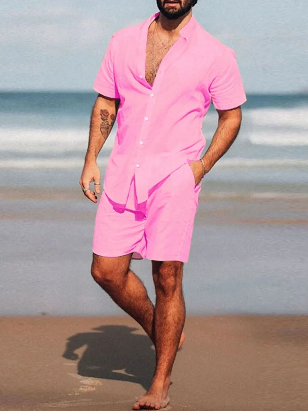 Men's Full Size Short Sleeve Shirt and Shorts Set Plus Size, image 2