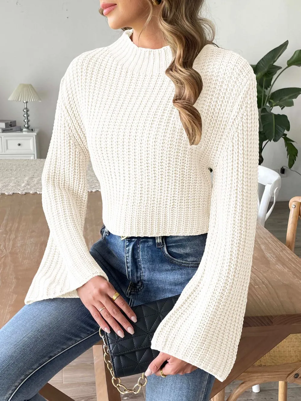 Mock Neck Long Sleeve Sweater, image 2