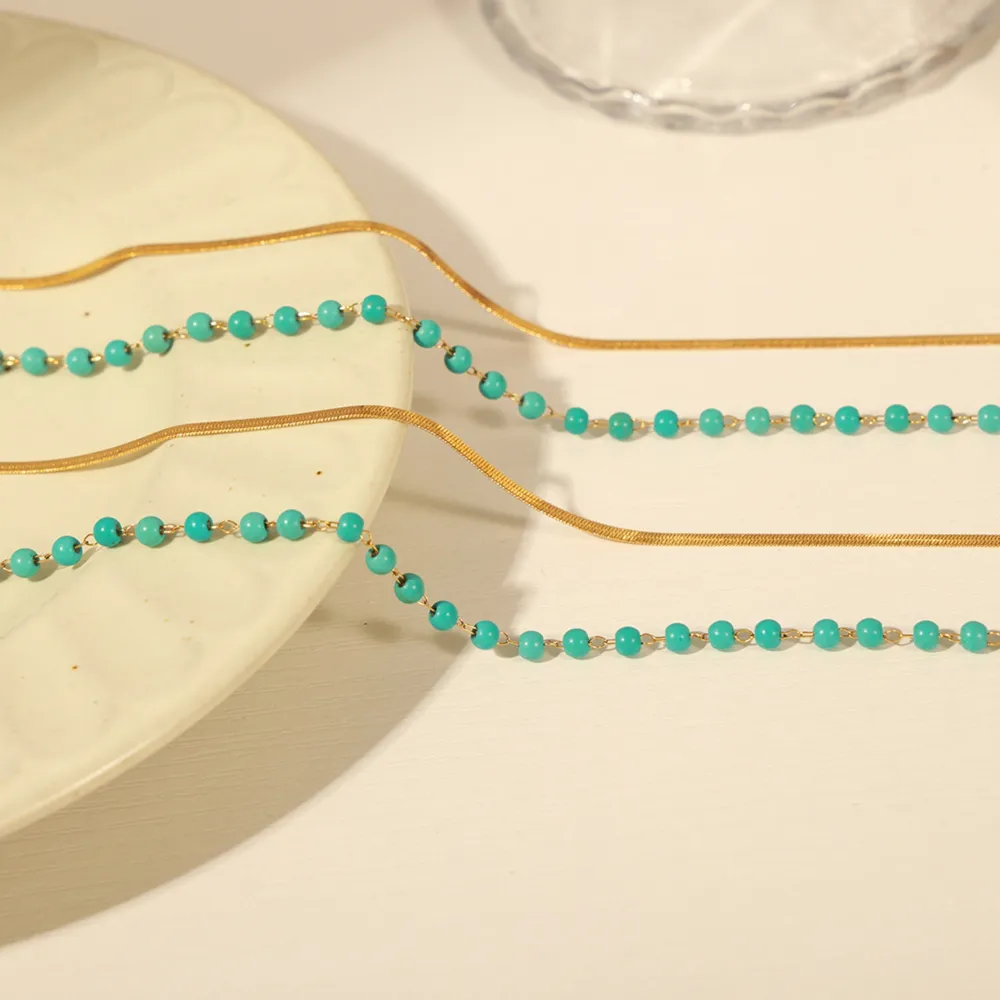 Turquoise Titanium Steel Double-Layered Necklace, image 4