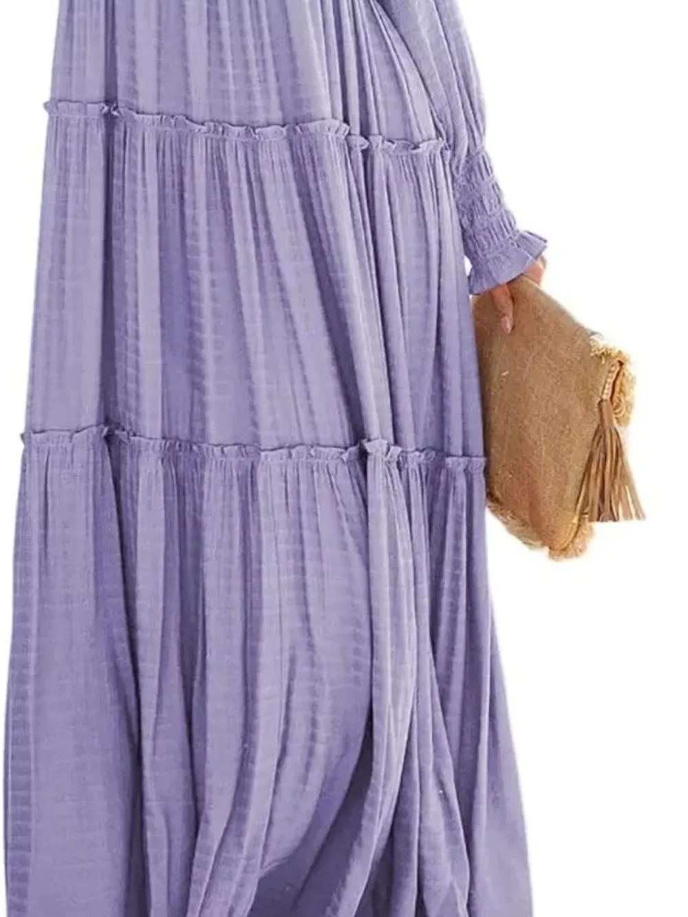 V-Neck Long Sleeve Tiered Maxi Dress, image 4