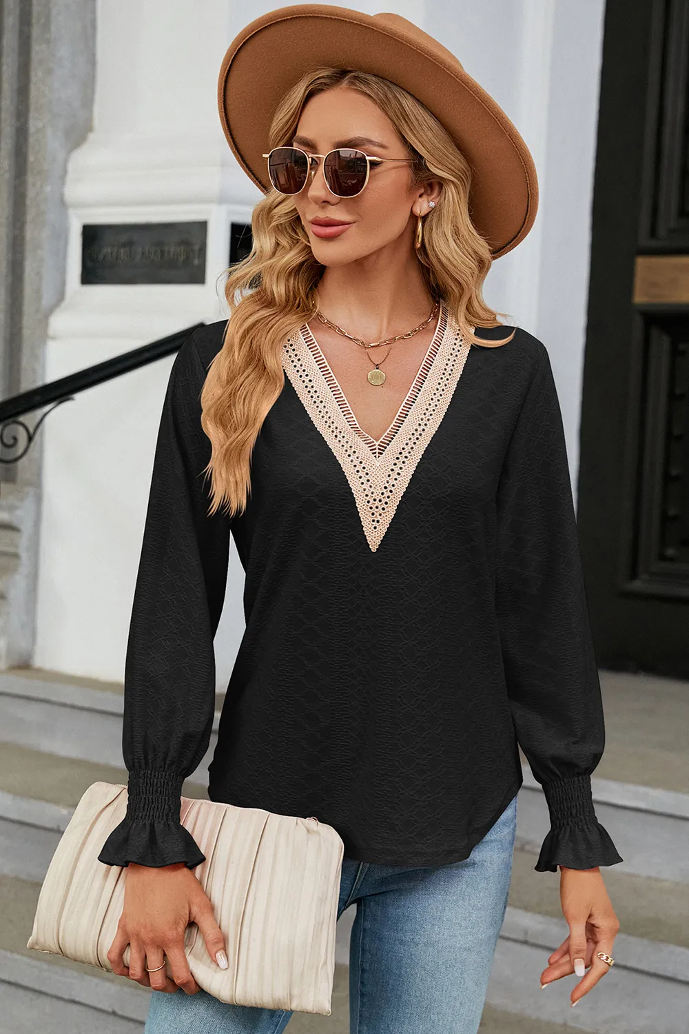 V-Neck Flounce Sleeve T-Shirt, image 8