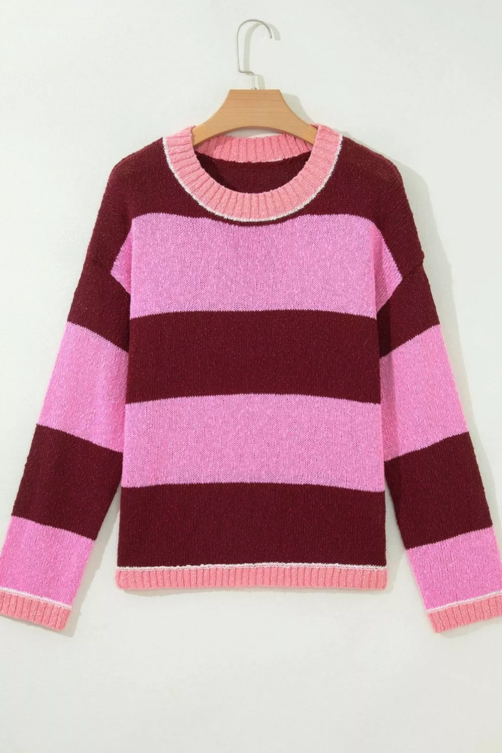 Striped Drop Shoulder Long Sleeve Pullover Regular Fit Knit Sweater, image 6
