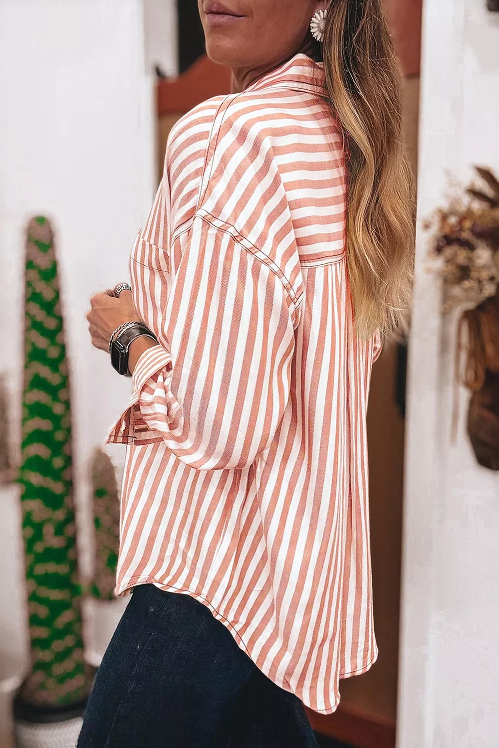 Stripe Western Button Down Long Sleeve Casual Shirt, image 6