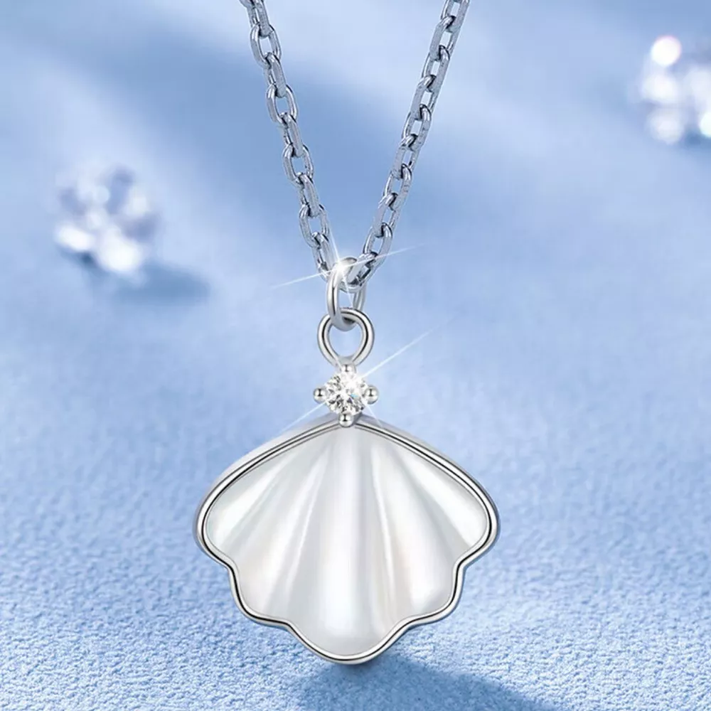 925 Sterling Silver Zircon Shell Necklace, image 5
