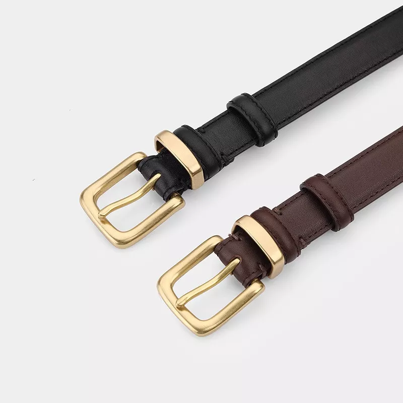 Classic Leather Belt with Golden Buckle, image 2