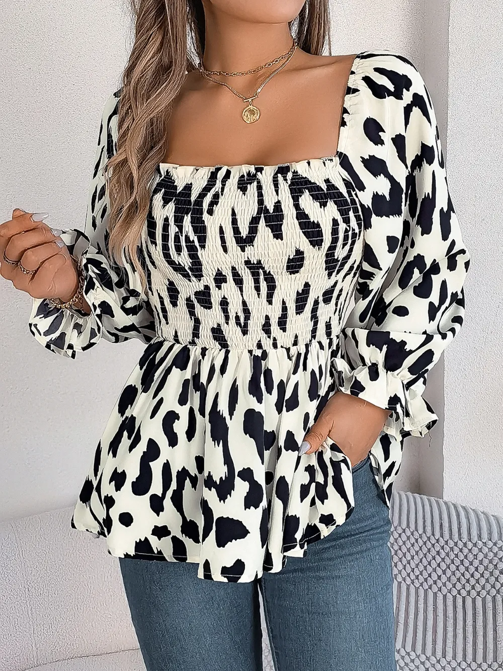 Square Neck Flounce Sleeve Blouse, image 10