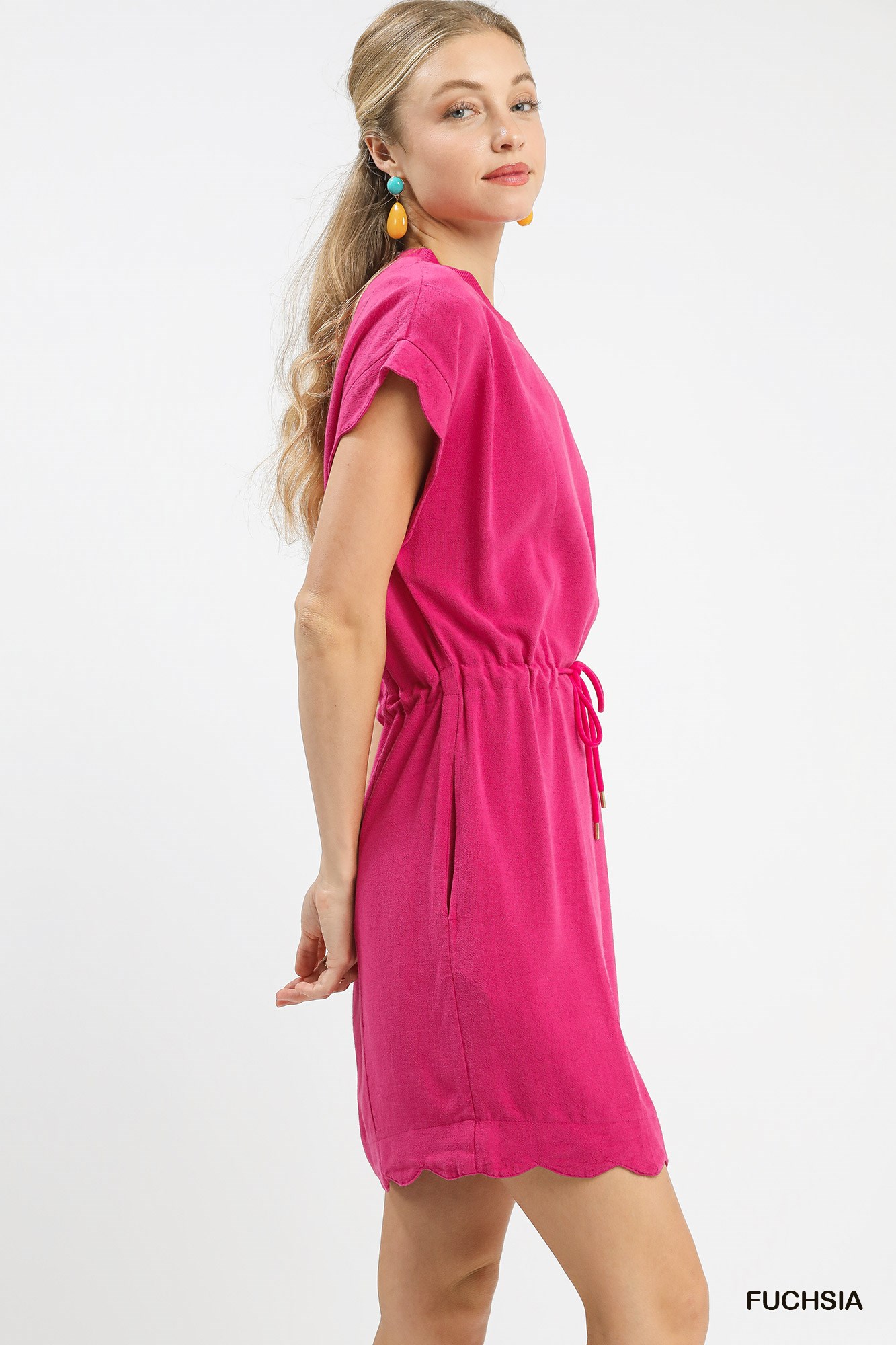 Linen Blend Scallop Hem Mini Dress, image 2