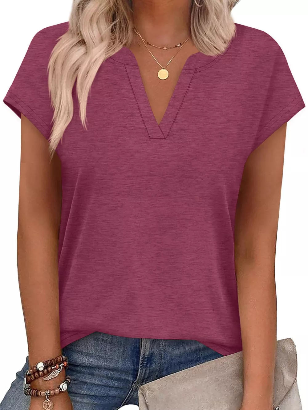 Notched Short Sleeve T-Shirt, image 2