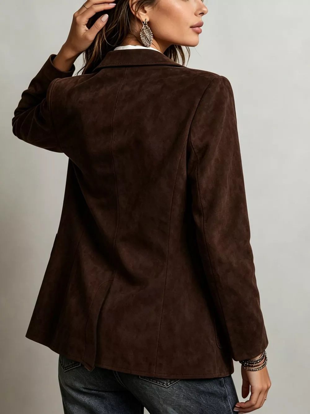 Classic Suede Single-Breasted Blazer Jacket, image 5