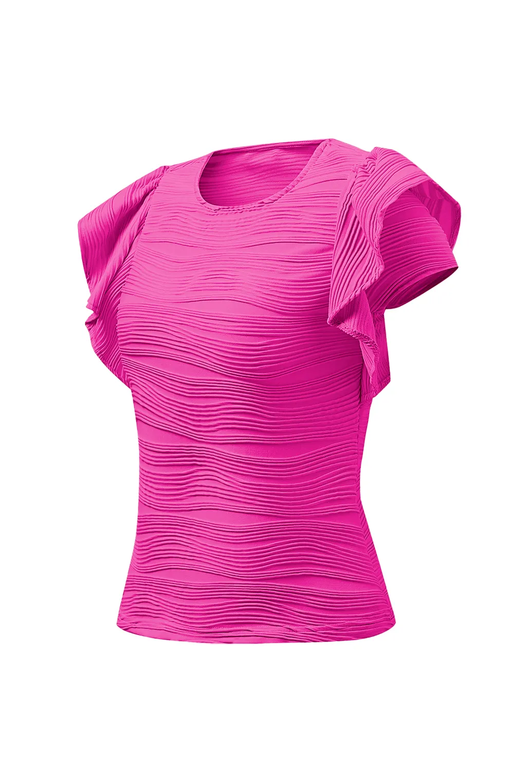 Textured Round Neck Cap Sleeve Top, image 4