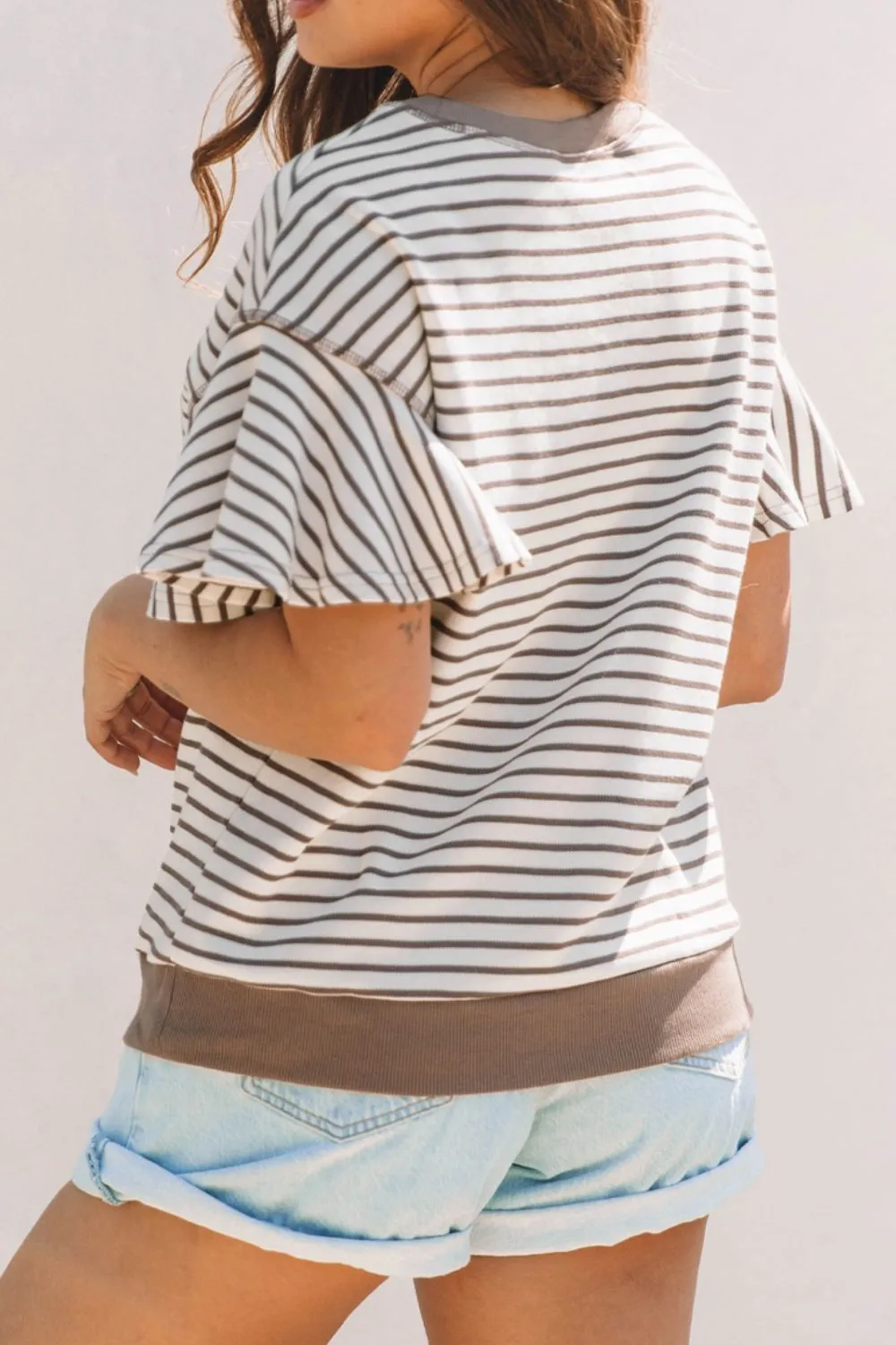 Contrast Striped Ruffle Short Sleeve Top, image 4