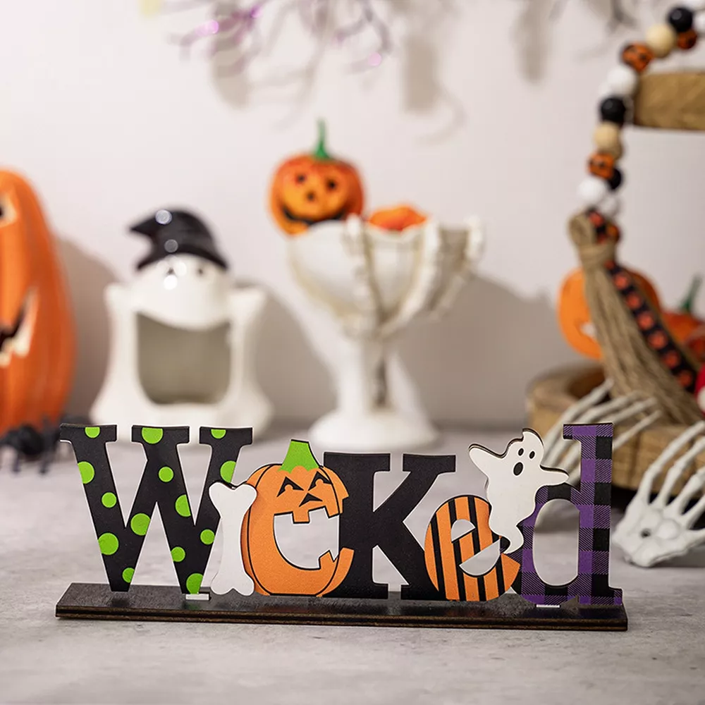 Halloween Decorative Object Set with Wicked and Spooky Wooden Signs, image 7
