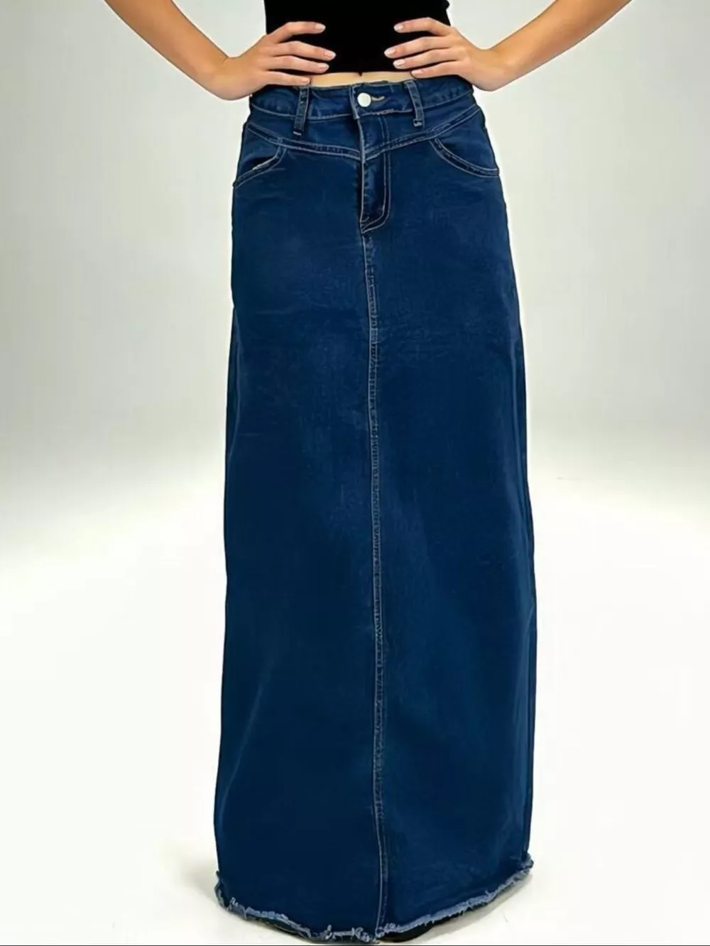 Raw Hem Maxi Denim Skirt, image 5