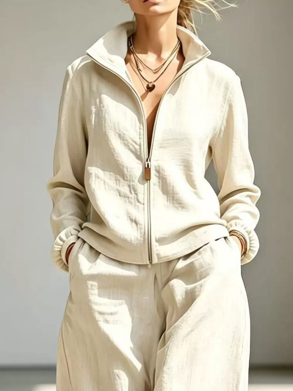 Full Size Zip-Up Jacket and Wide-Leg Pants Set Plus Size, image 11