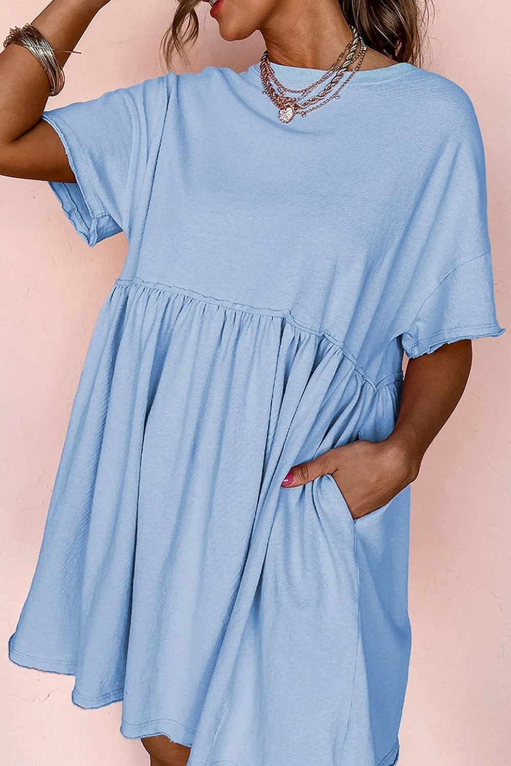 Round Neck Half Sleeve Mini Tee Dress, image 3