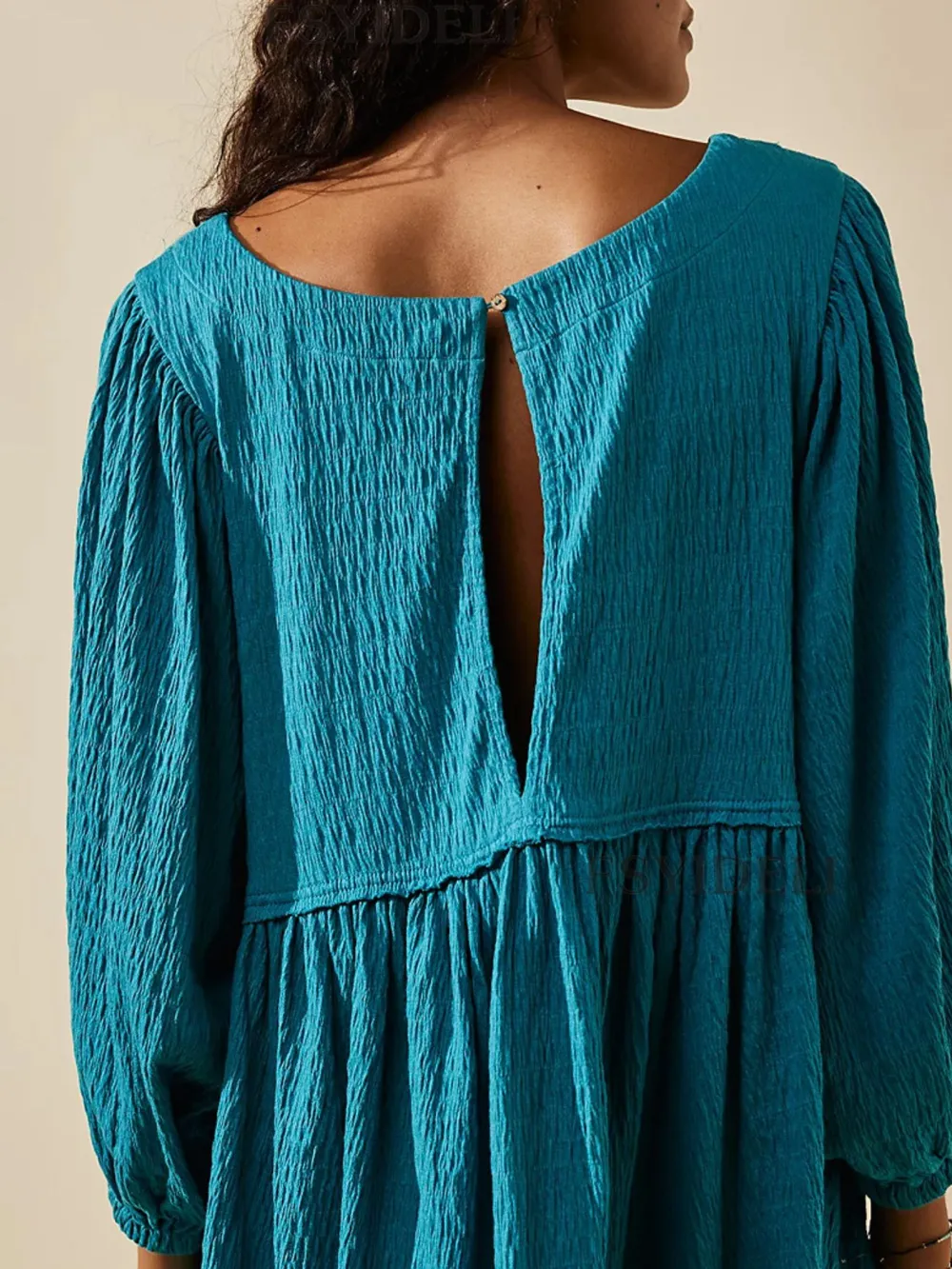 Textured Round Neck 3/4 Sleeve Dress, image 3