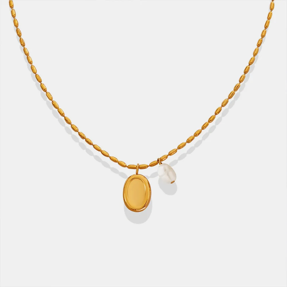 Titanium Steel Freshwater Pearl Pendant Necklace, image 3