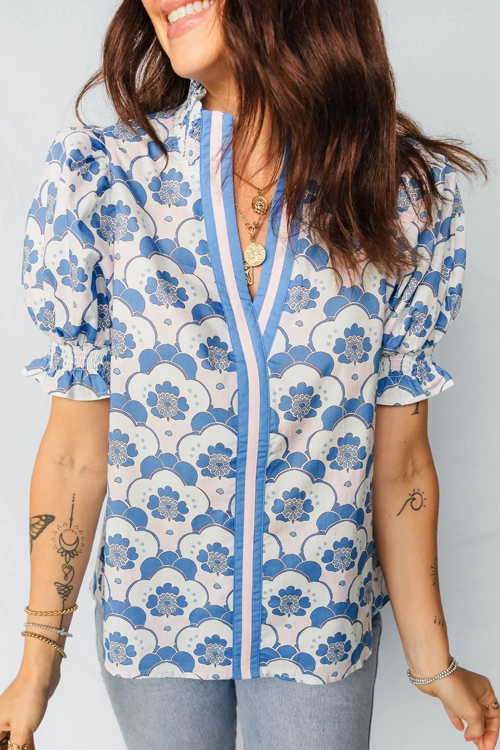 Floral Print Puff Sleeve Blouse, image 3