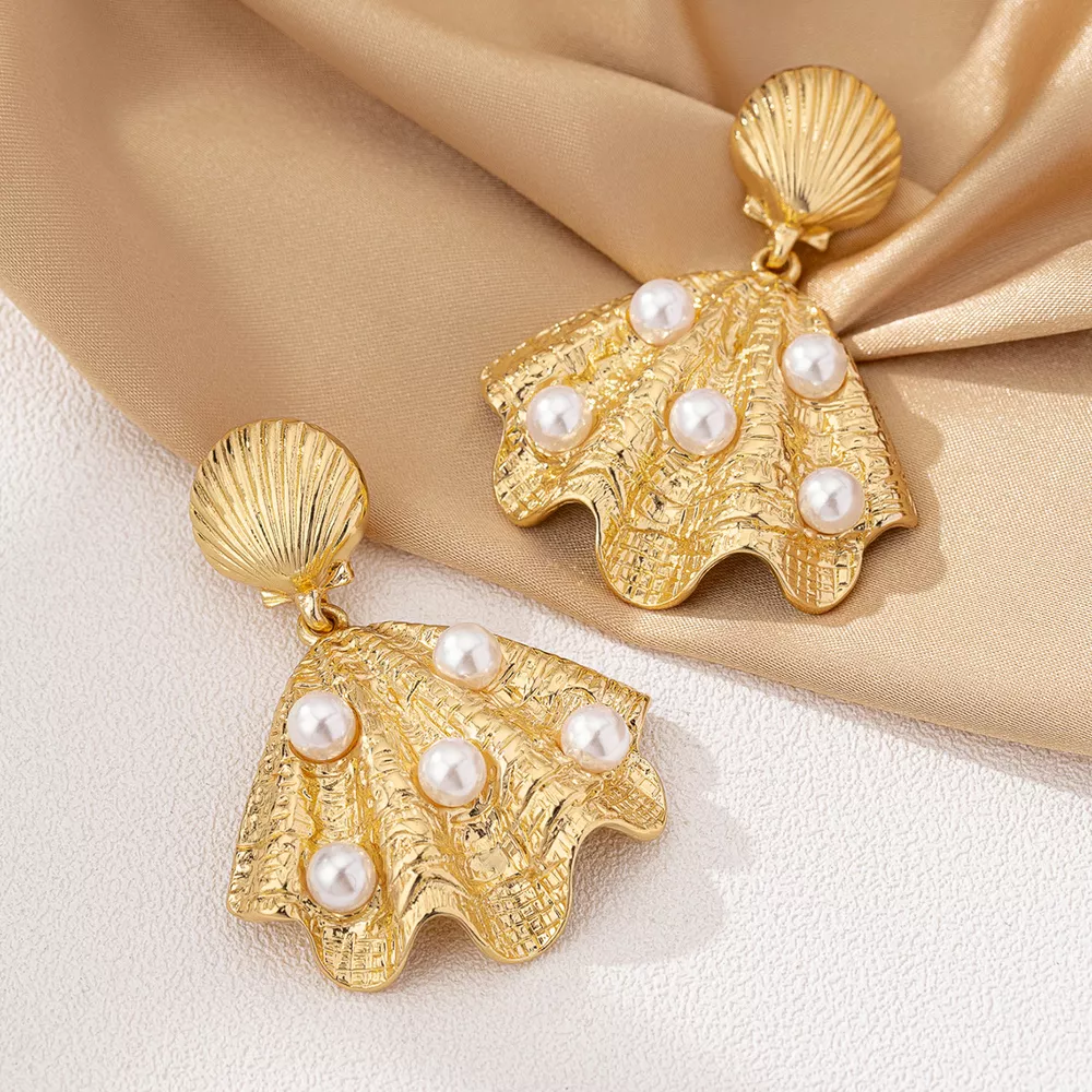 18K Gold-Plated Shell Pearl Drop Earrings, image 3
