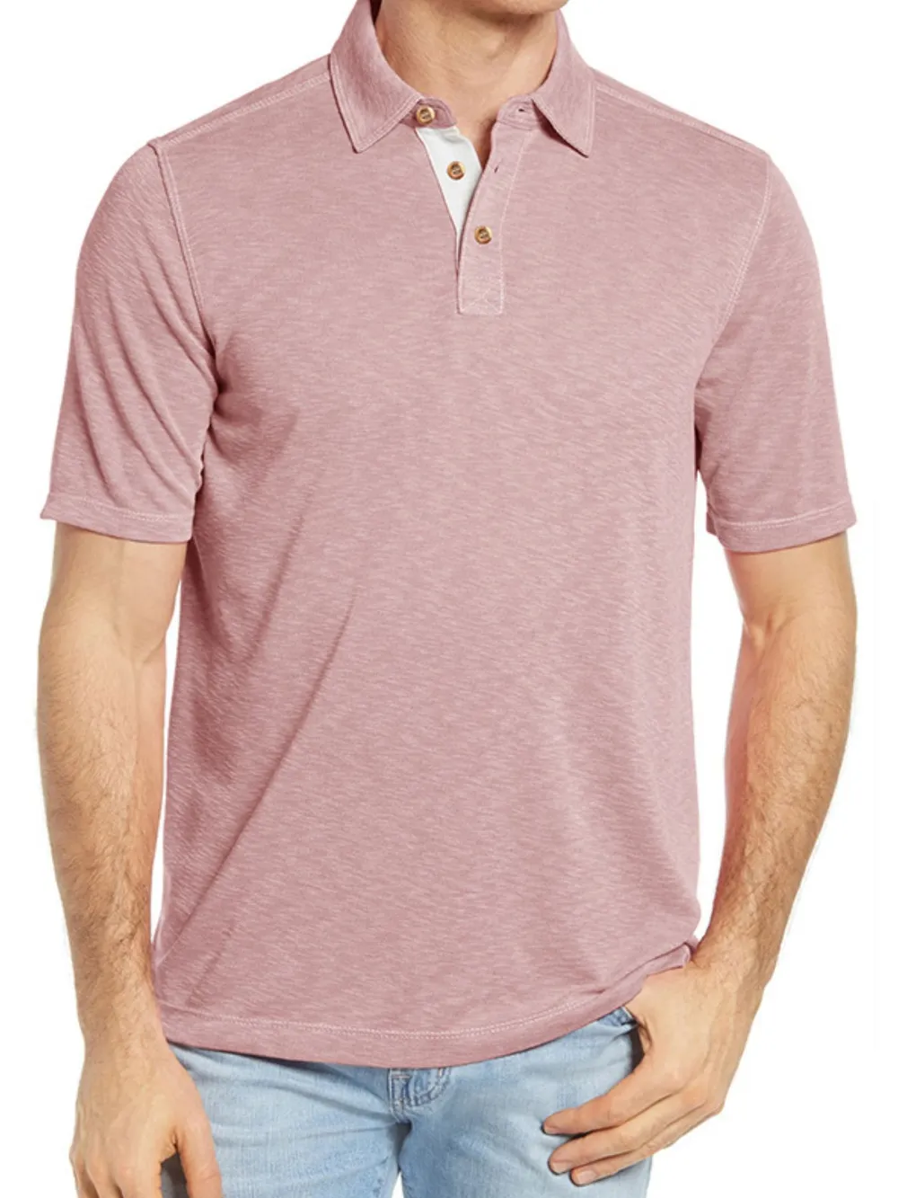 Men's Classic Heathered Polo Shirt with Contrast Buttons, image 8