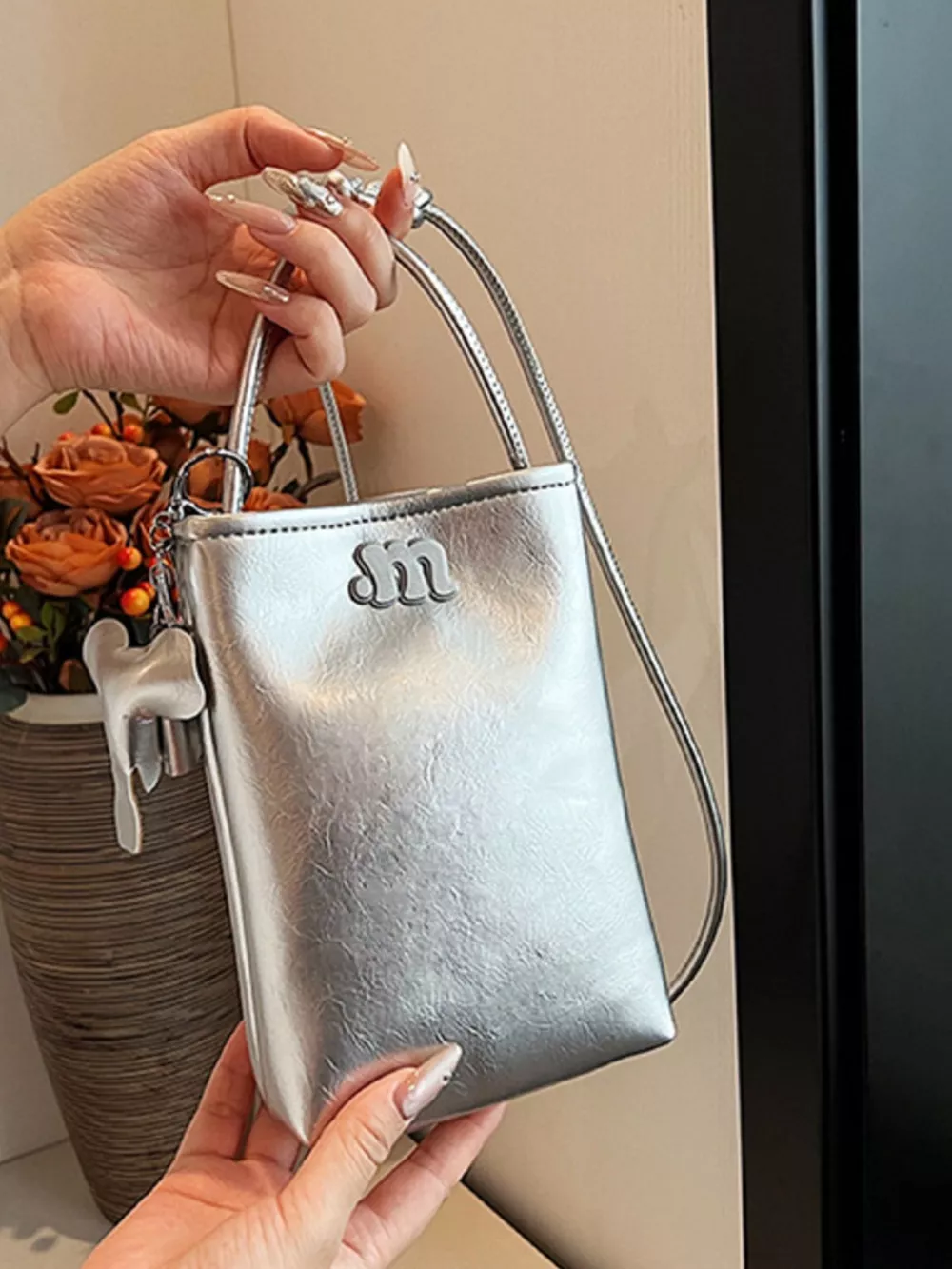 Spaghetti Strap Crossbody Bag with Charm, image 2