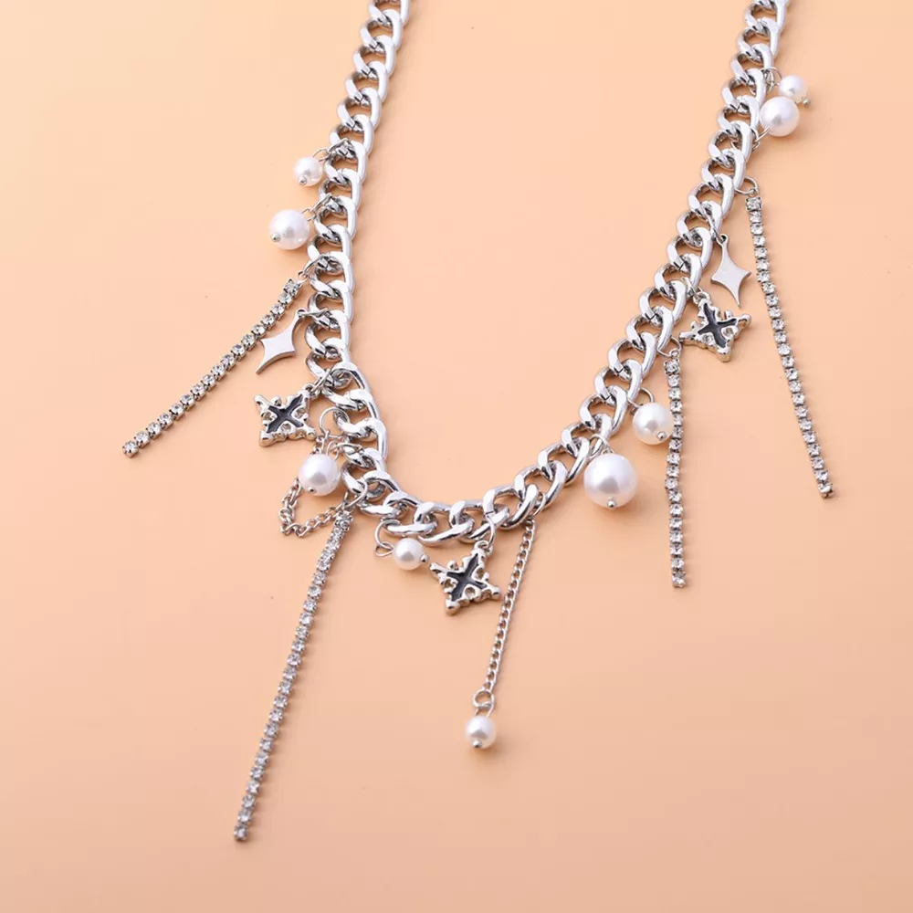 Tassel Star‑Moon Synthetic Pearl Pendant Choker, image 6