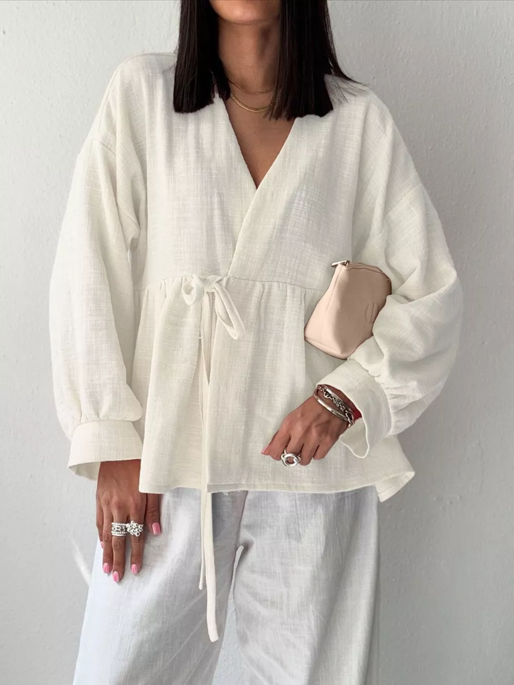 Tie Front Long Sleeve Shirt, image 2