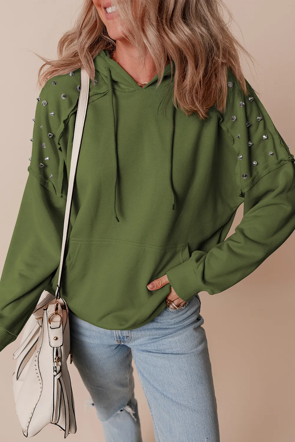 Rivet Drawstring Long Sleeve Hoodie, image 4
