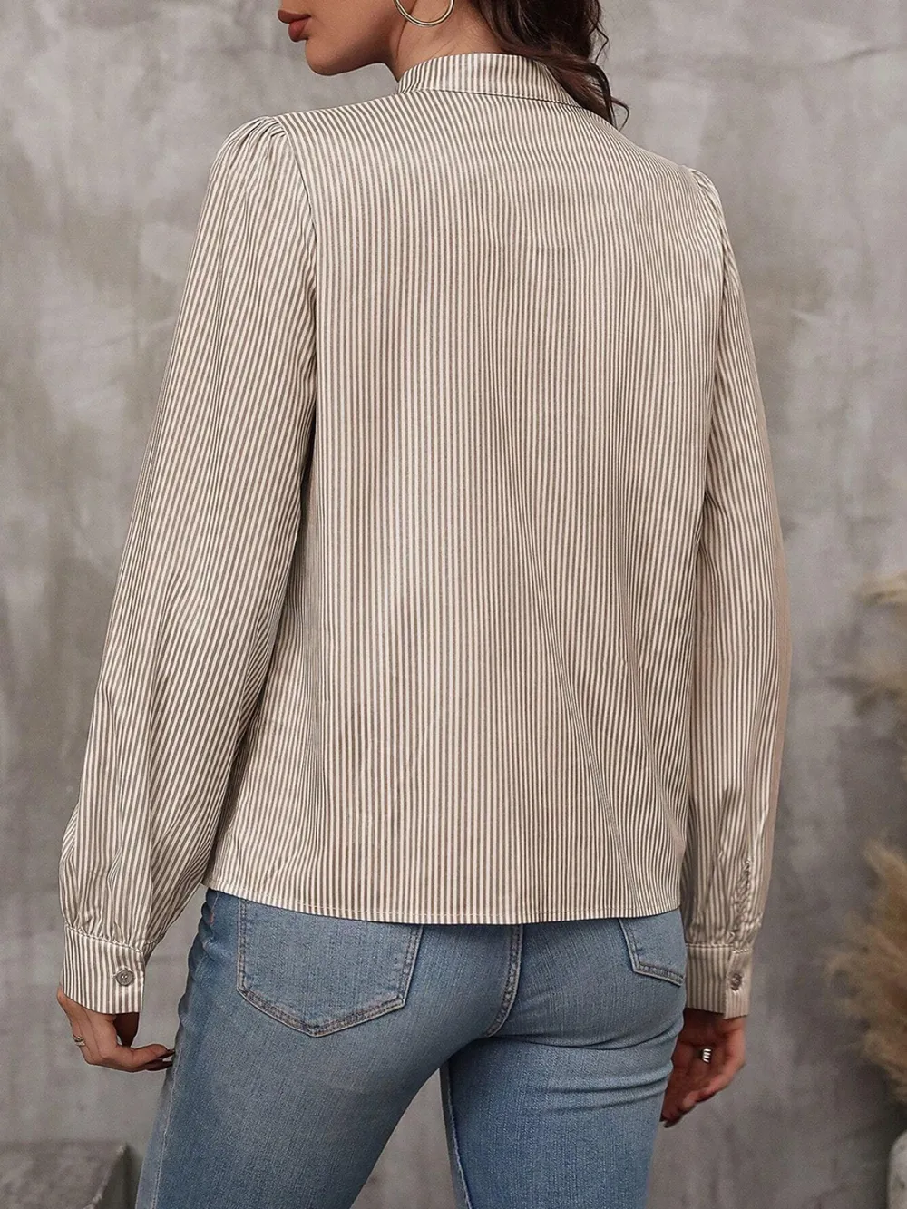 Striped Tie Neck Long Sleeve Blouse, image 3