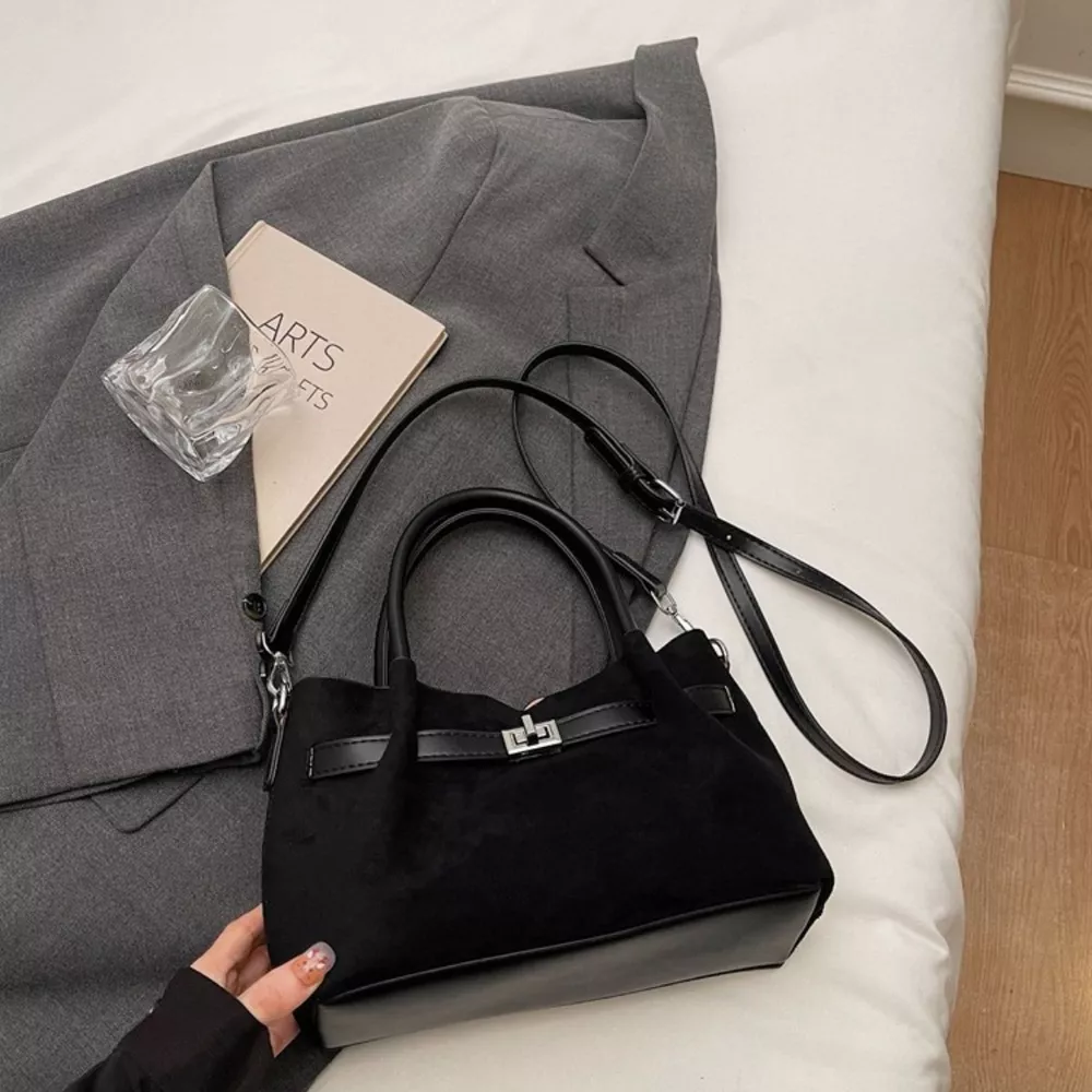 Decorative Lock Suede Handbag, image 4