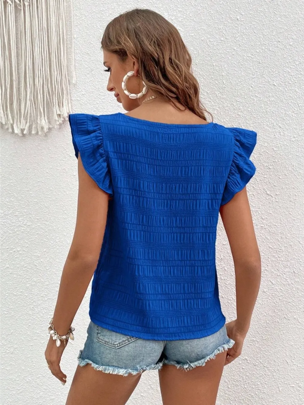Ruffled Square Neck Cap Sleeve Blouse, image 16