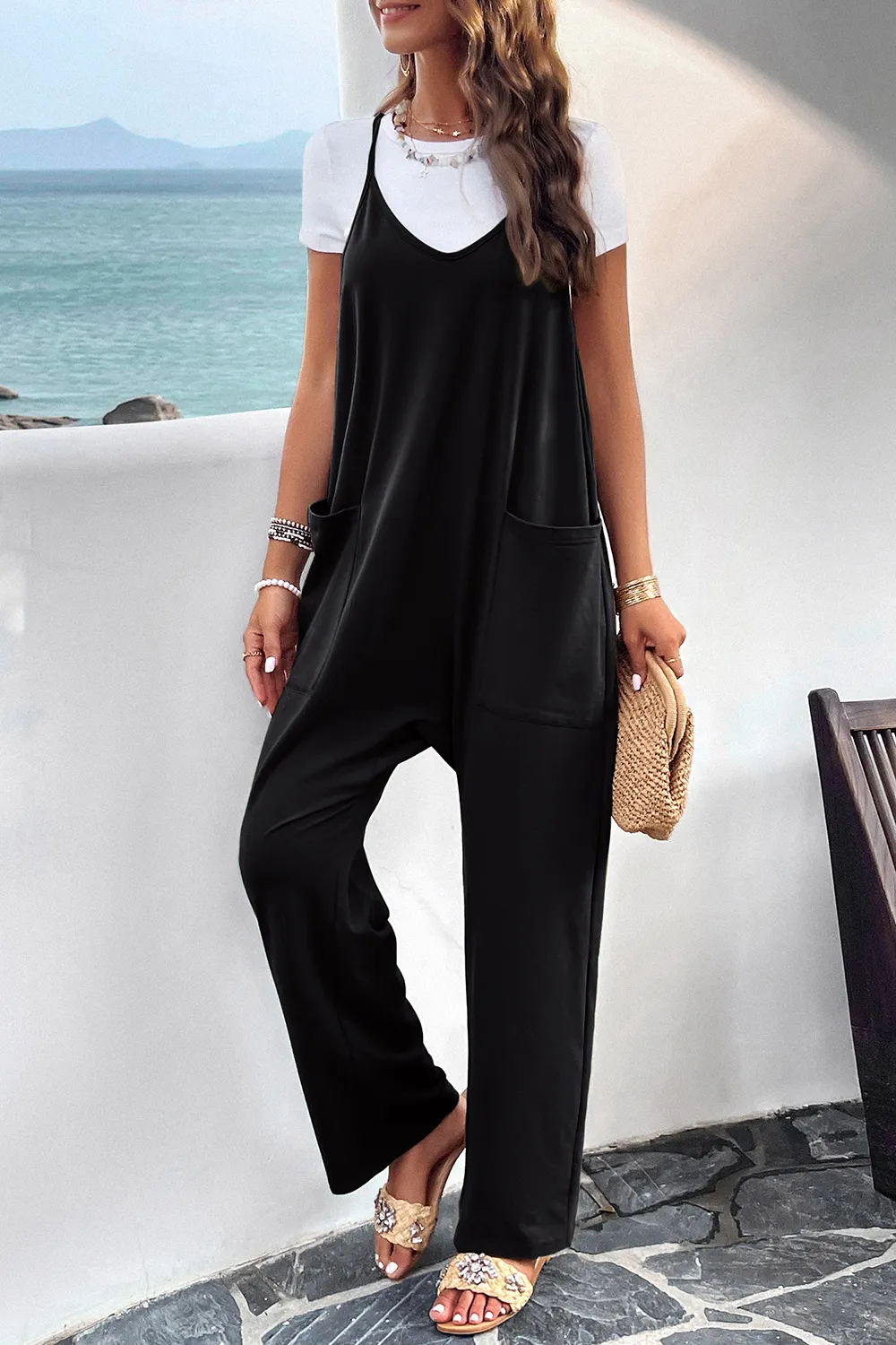 Pocketed Spaghetti Strap Overalls, image 7