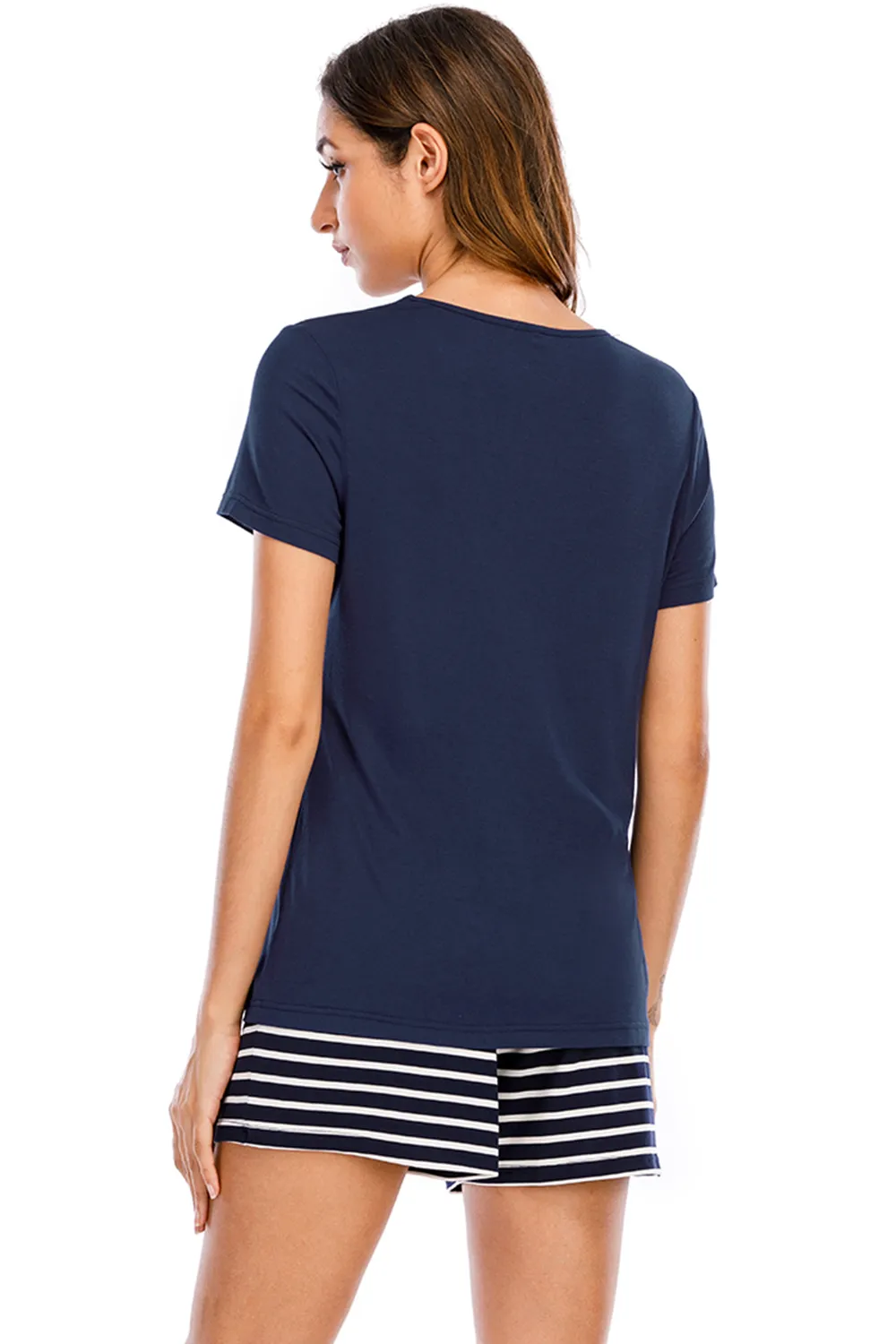 Graphic Round Neck Top and Striped Shorts Lounge Set, image 7