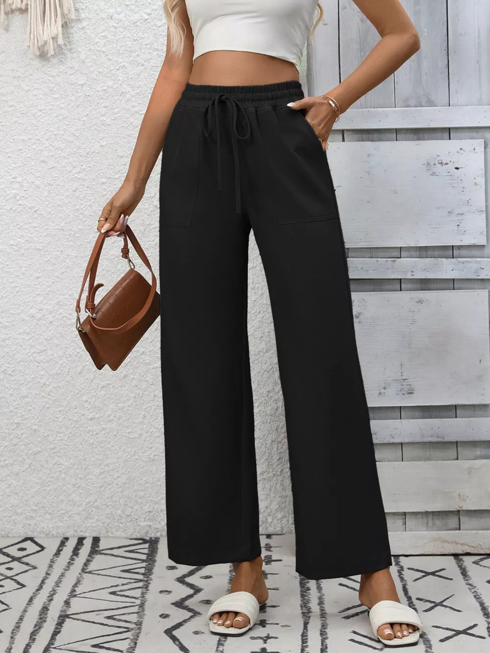 Casual Drawstring Wide Leg Pants, image 6