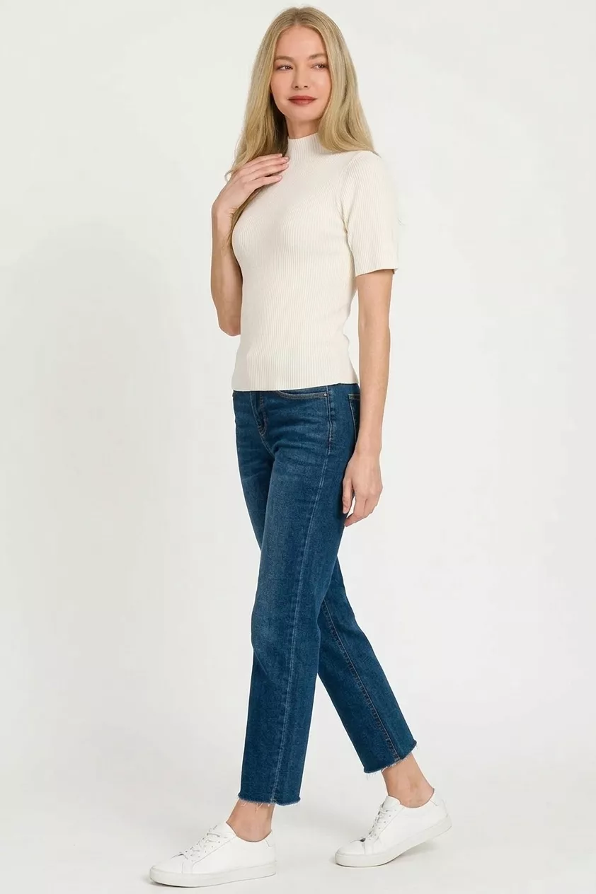 Viscose Ribbed Mock Neck Sweater, image 2