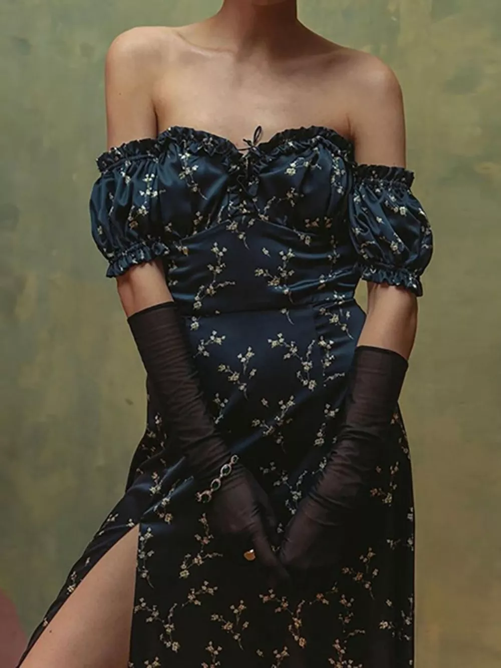 Full Size Floral Print Off-Shoulder Slit Dress Plus Size, image 2