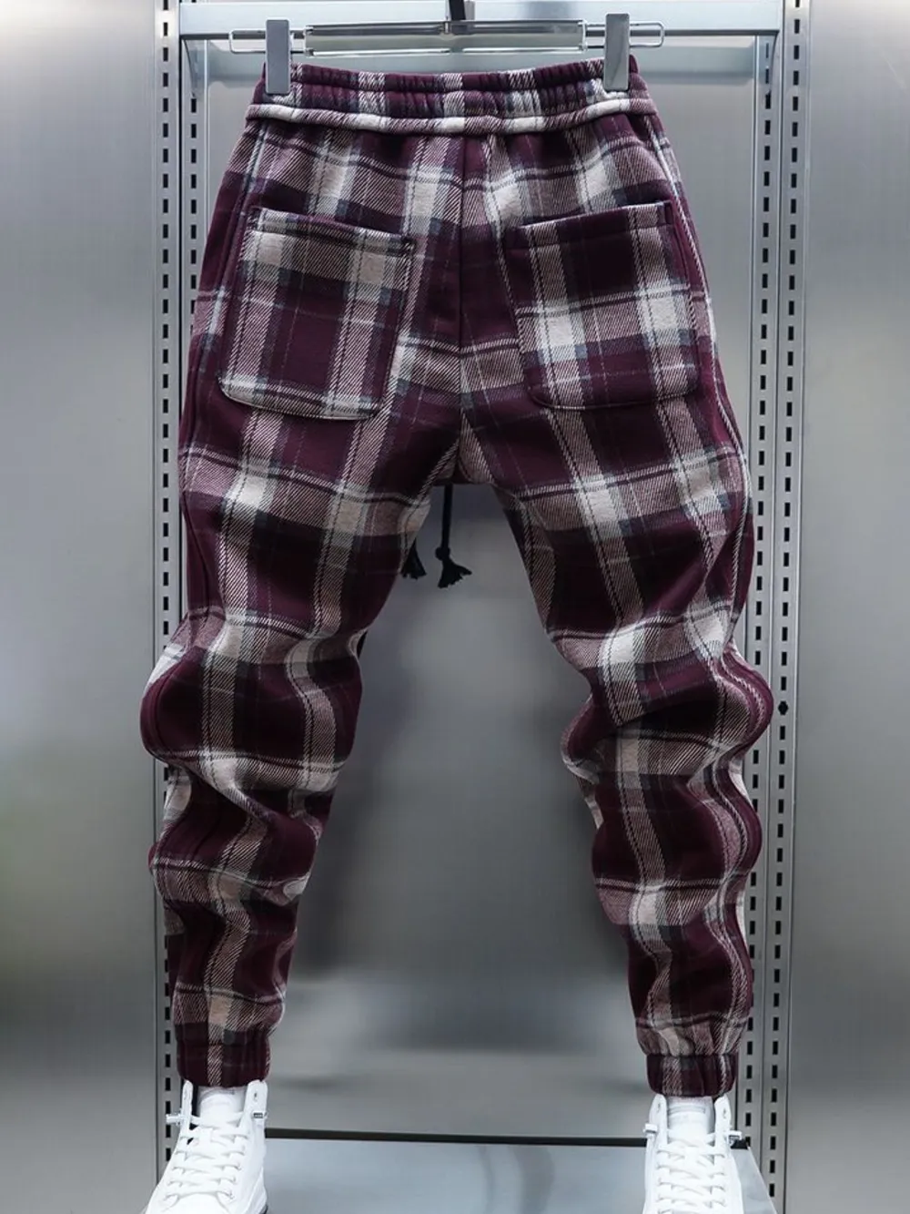 Men's Plus Size Plaid Drawstring Joggers, image 2