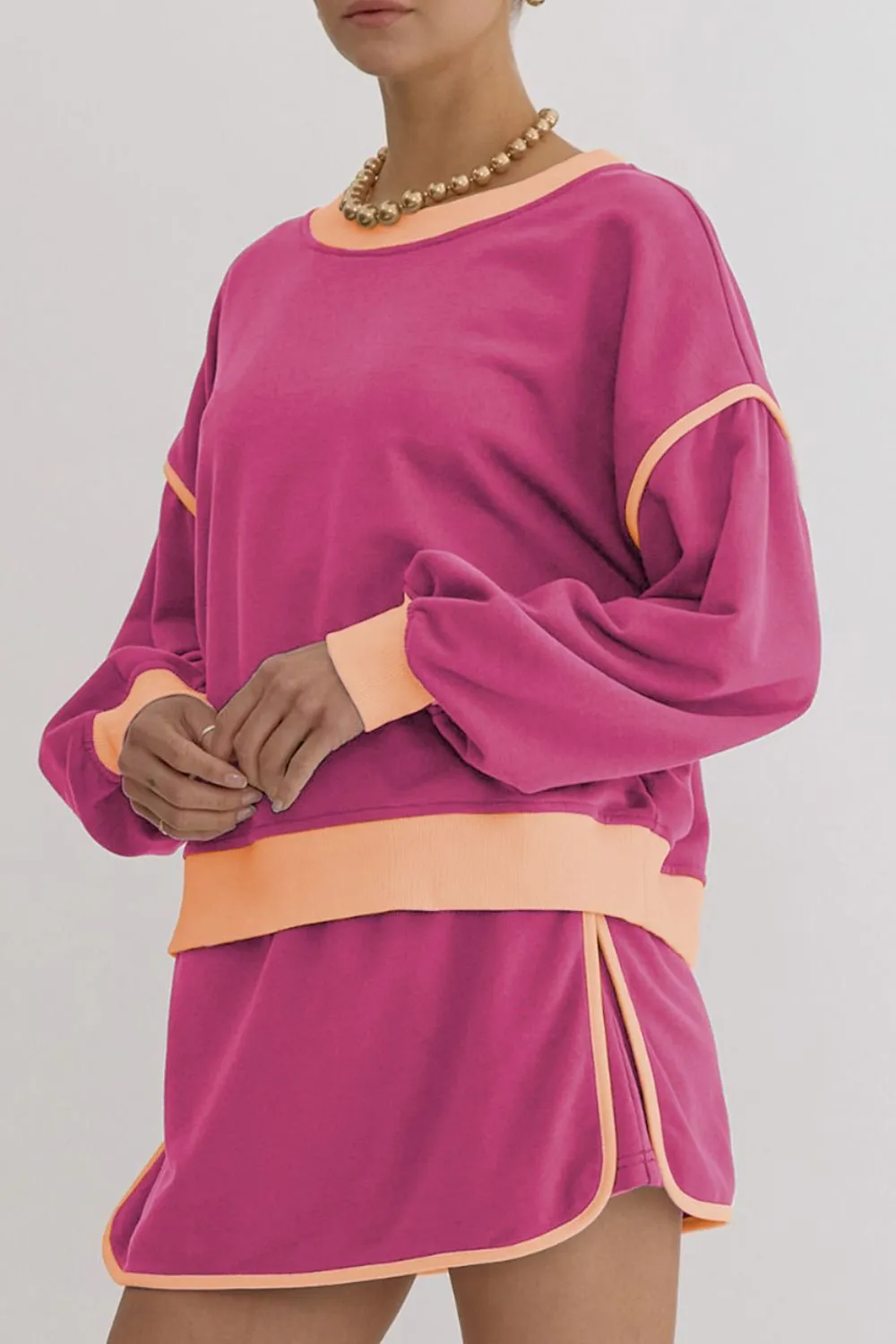 Contrast Trim Round Neck Top and Skort Set, image 6