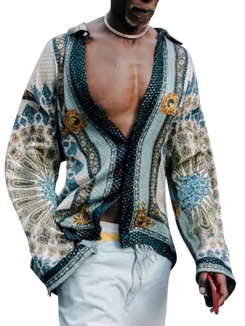 Men's Full Size Collared Neck Long Sleeve Shirt Plus Size, image 4