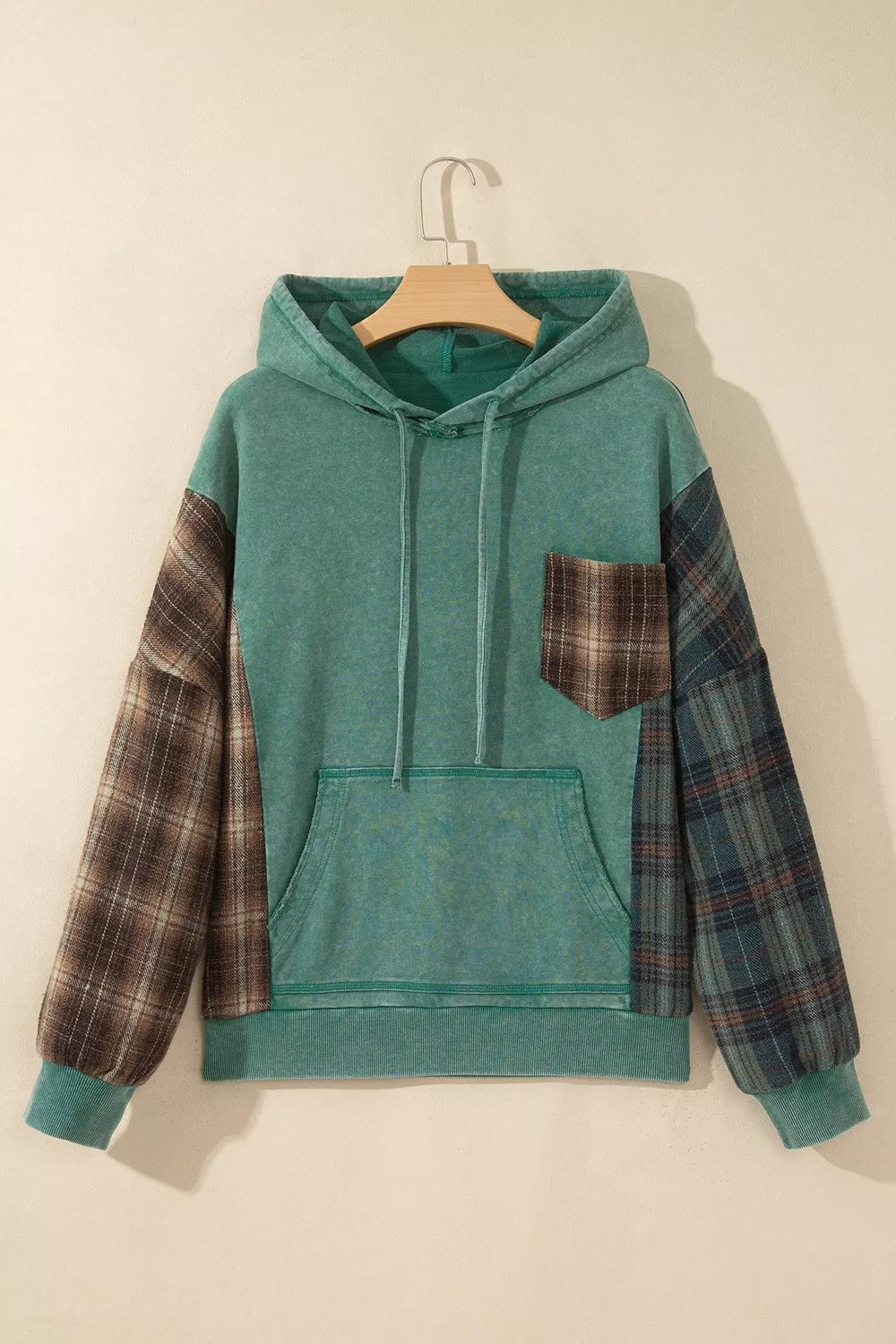 Plaid Kangaroo Pocket Hoodie, image 3
