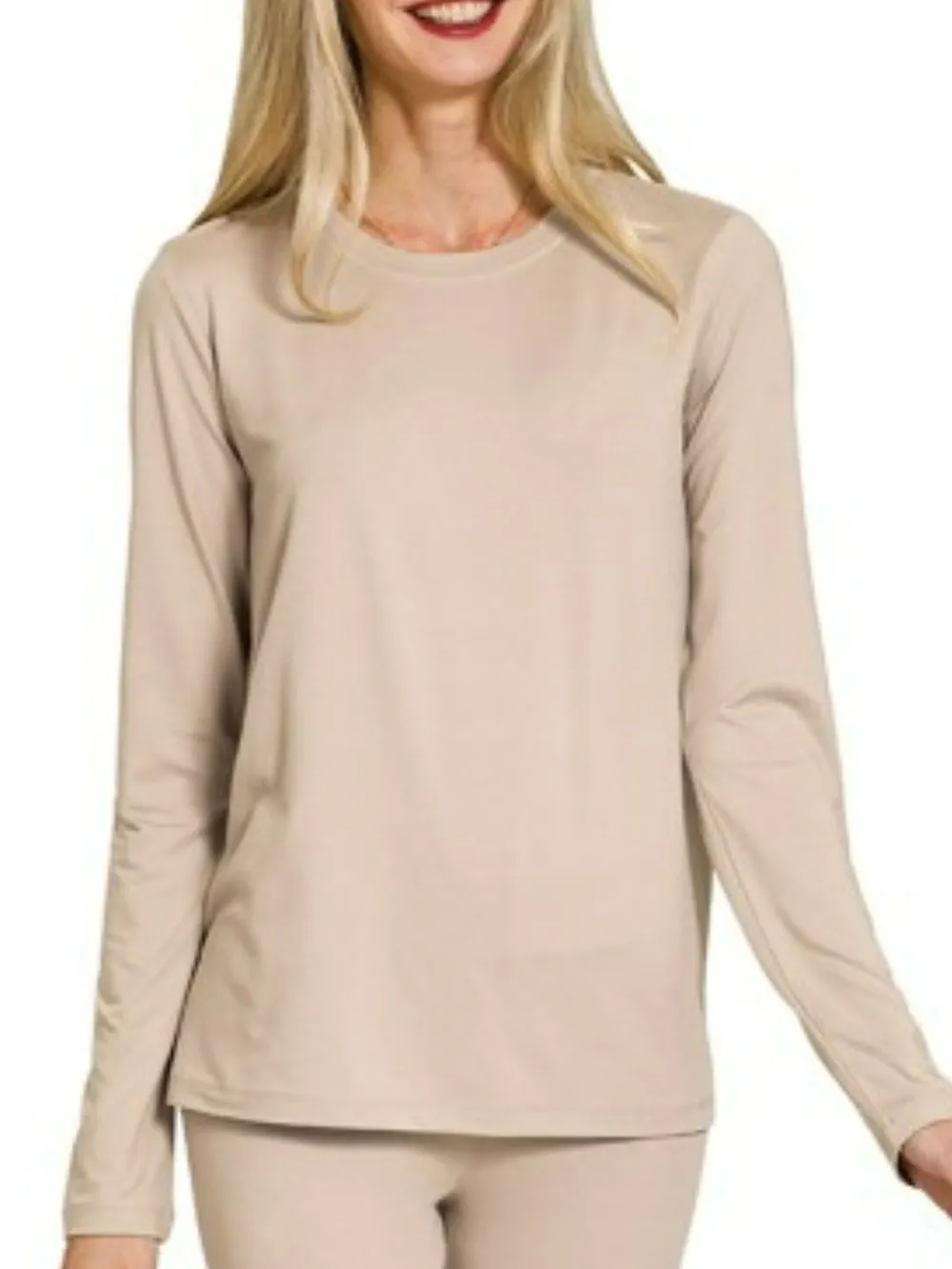 Microfiber Round Neck Top and Leggings Set, image 3