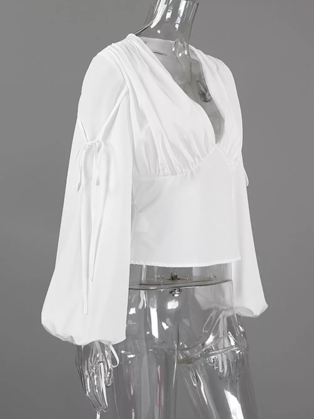 Tied V-Neck Balloon Sleeve Blouse, image 9