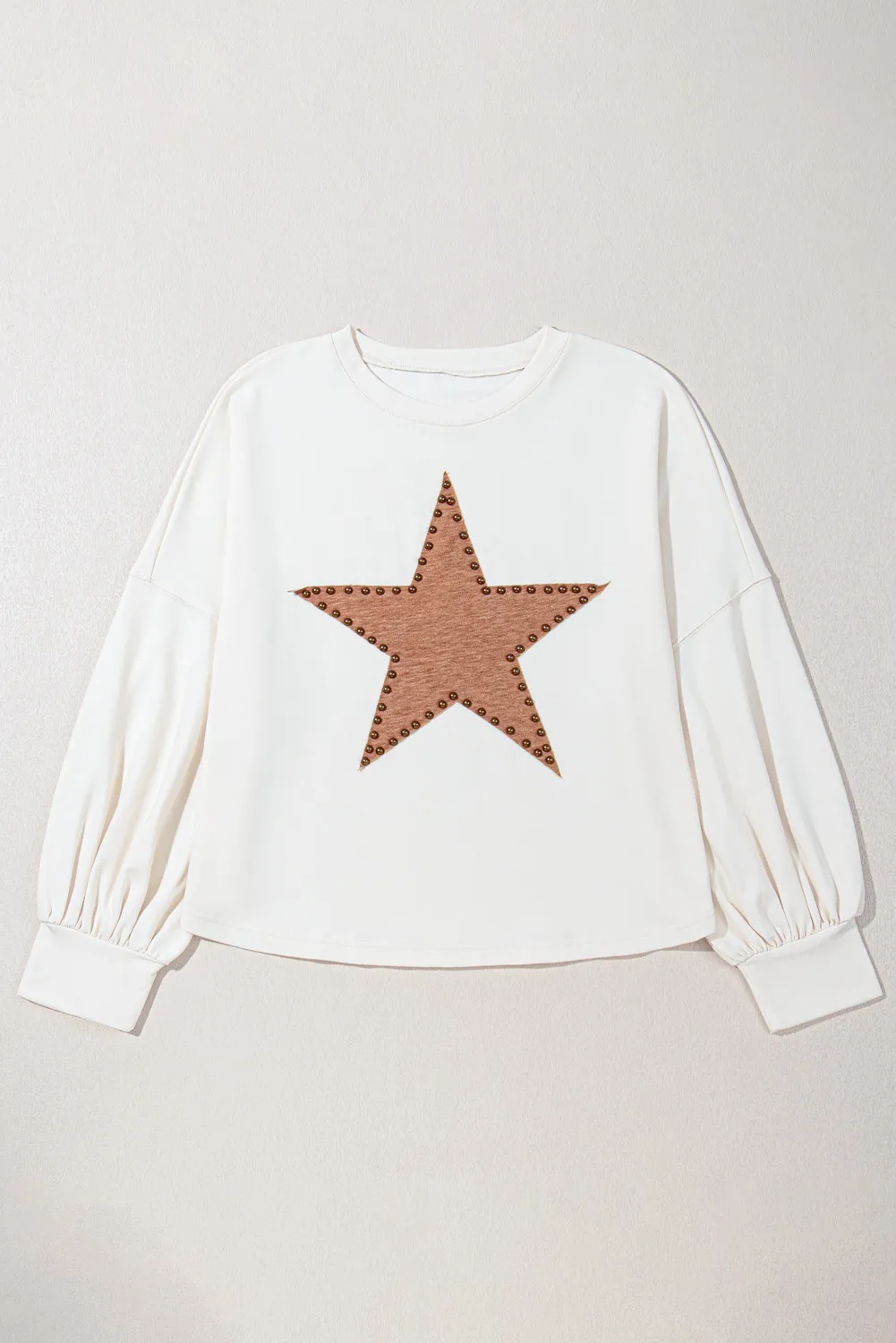 Plus Size Studded Star Round Neck Long Sleeve Blouse, image 7