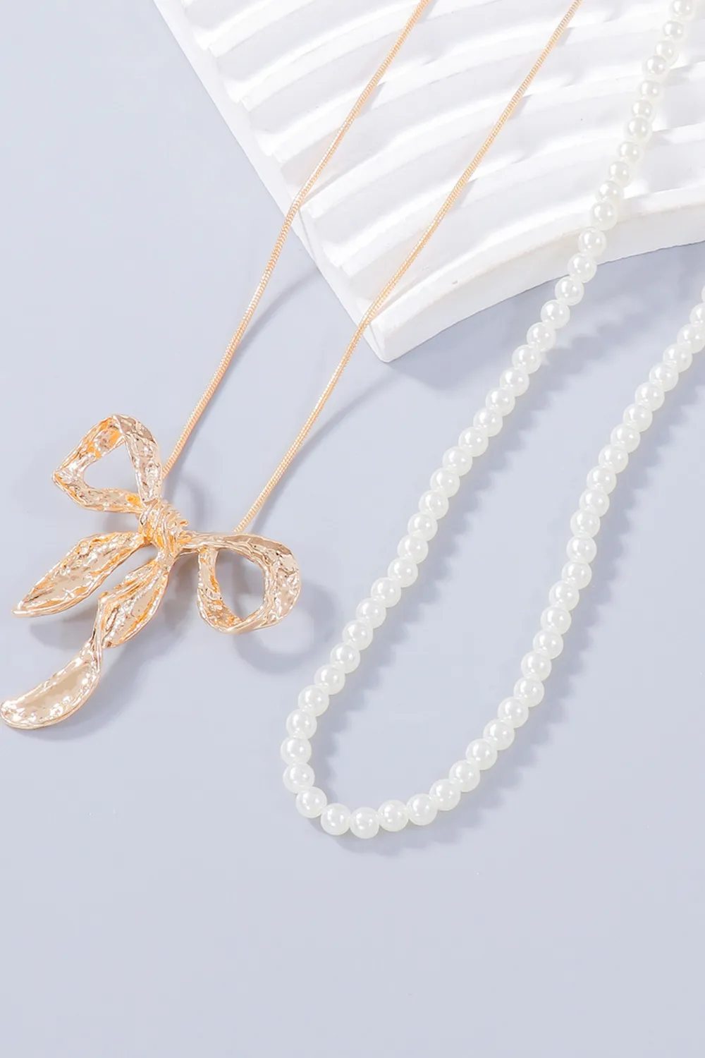 Synthetic Pearl Necklace, Bow Necklace and Bow Earrings Jewelry Set, image 6